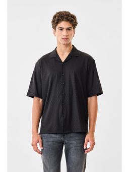 Snitch - Black Textured Half Sleeves Boxy Casual Shirt for Men