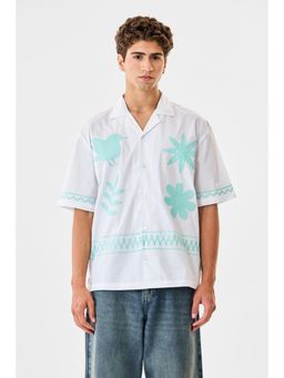Snitch - White Embroidery Half Sleeves Boxy Resort/Vacation Shirt for Men