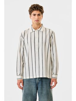 Snitch - Off White Stripes Slim Casual Shirt for Men