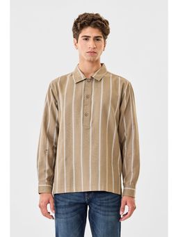 Snitch - Beige Stripes Slim Casual Shirt for Men