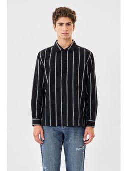 Snitch - Black Stripes Slim Casual Shirt for Men