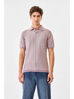 Snitch - Light Purple Chevron Knit Half Sleeves Regular Casual Polo T-Shirt for Men