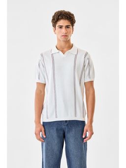 Snitch - White Stripes Half Sleeves Regular Casual Polo T-Shirt for Men