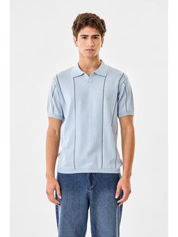 Snitch - Light Blue Stripes Half Sleeves Regular Casual Polo T-Shirt for Men