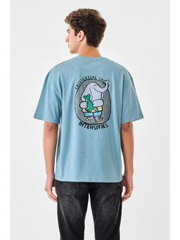 Snitch - Light Blue Graphic Half Sleeves Oversized Casual T-Shirt for Men