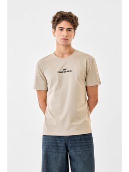 Snitch - Beige Typography Half Sleeves Regular Casual T-Shirt for Men