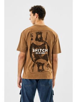 Snitch - Brown Graphic Half Sleeves Regular Casual T-Shirt for Men