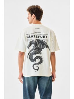 Snitch - White Graphic Half Sleeves Oversized Casual T-Shirt for Men