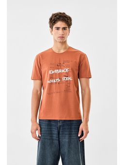 Snitch - Rust Typography Half Sleeves Regular Casual T-Shirt for Men