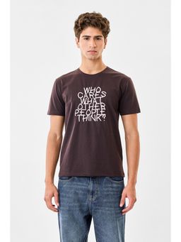 Snitch - Brown Typography Half Sleeves Regular Casual T-Shirt for Men