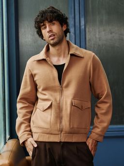 Campus Sutra - Men's Rust Orange Zip-Front Knit Jacket