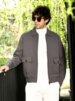 Campus Sutra - Men's Moon Grey Zip-Front Lined-Tactile Jacket