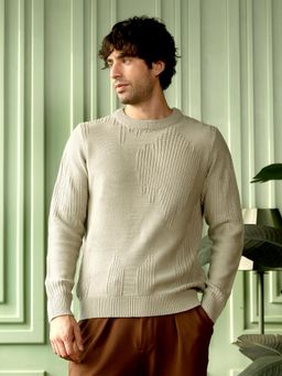 Campus Sutra - Men's Peanut Beige Drip-Jacquard Pullover Sweater