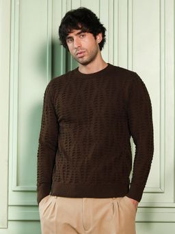 Campus Sutra - Men's Brown Geo-Gradient Jacquard Pullover Sweater