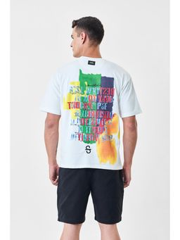 Snitch - White Graphic Half Sleeves Oversized Casual T-Shirt for Men