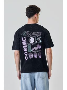 Snitch - Black Graphic Half Sleeves Oversized Casual T-Shirt for Men