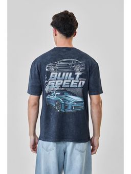 Snitch - Dark Blue Graphic Half Sleeves Oversized Casual T-Shirt for Men