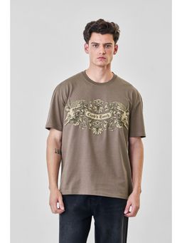 Snitch - Brown Graphic Half Sleeves Oversized Casual T-Shirt for Men