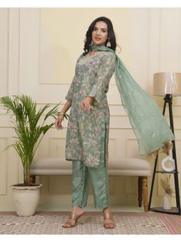 Vaasva Jaipur - Vaasva Women Green Tissue Shimmer Kurta With Silk Pant And Dupatta (Set of 3)