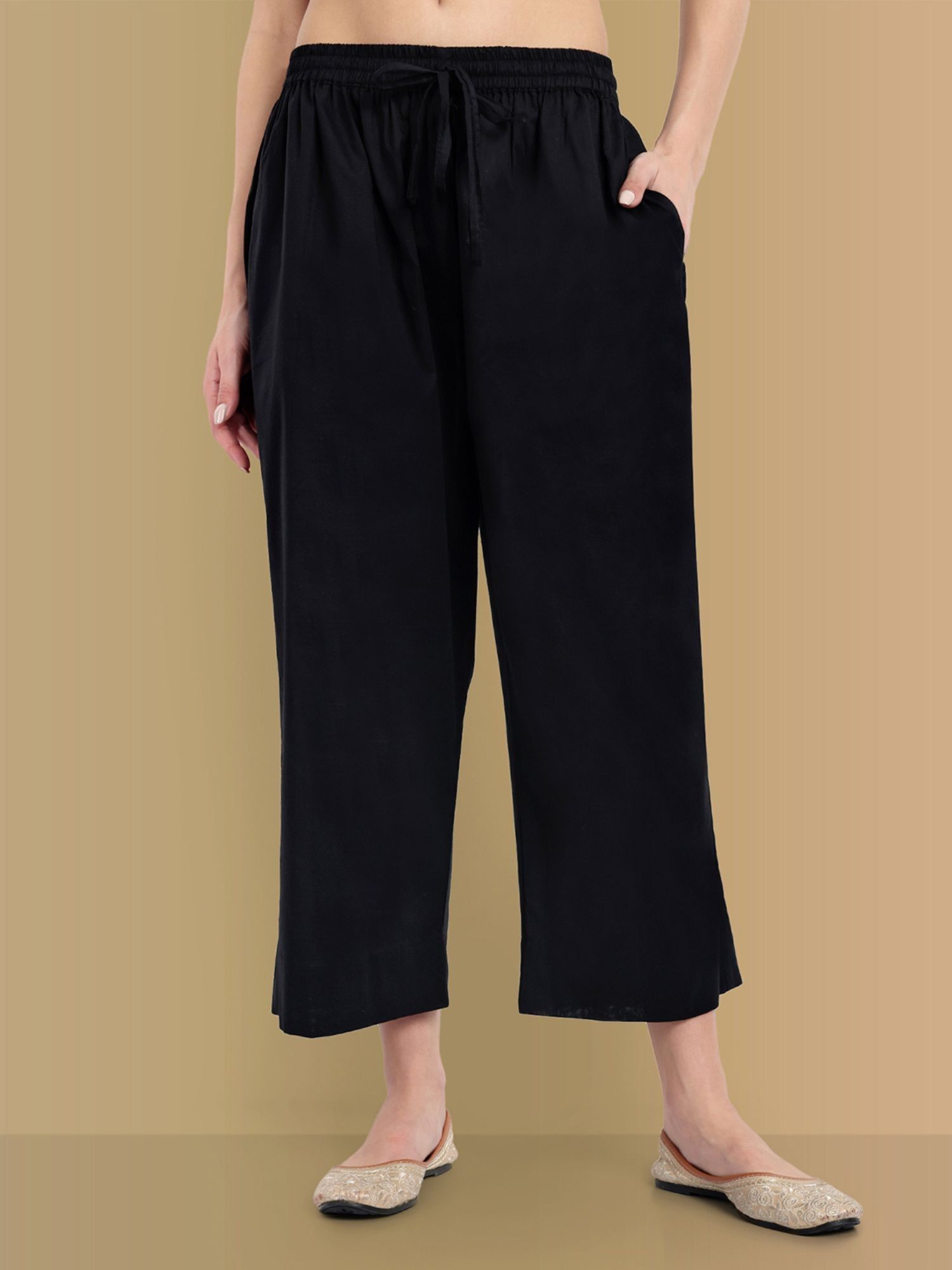 mera rang Black Basic Wide Palazzo Pant with Pockets-picture-15