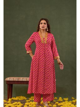 Kasya - Pink V-Neck Viscose Co-ords (Set of 2)