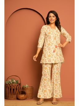 Kasya - Off White Cotton Printed Round Neck Co-ords (Set of 2)