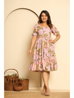 Kasya - Pink Cotton Printed Knee Length Dress