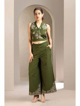 Cotton Culture - Mehendi Green Flex Cotton Embroidered Co-ords (Set of 2)