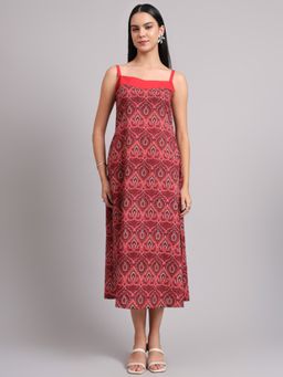 The Saffron Saga - Ruby Mirage Ethnic Print Midi Dress