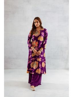 Nehamta - Women's Purple German Rayon Kurta And Palazzo (Set of 2)