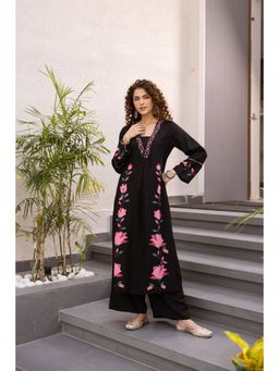 Nehamta - Women's Black German Rayon Kurta And Palazzo (Set of 2)