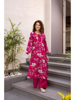 Nehamta - Women's Rani Pink Modal Muslin Kurta And Palazzo (Set of 2)