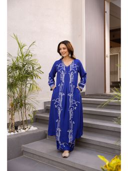Nehamta - Women's Blue German Rayon Kurta And Palazzo (Set of 2)