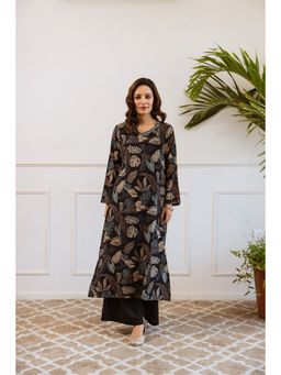 Nehamta - Women's Black Rayon Kurta And Palazzo (Set of 2)