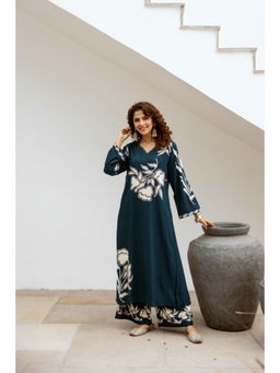 Nehamta - Women's Teal Blue Rayon Kurta And Palazzo (Set of 2)