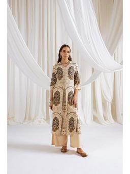 Nehamta - Women's Cream German Rayon Kurta And Palazzo (Set of 2)