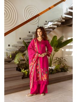 Nehamta - Women's Rani Pink Modal Muslin Kurta, Palazzo And Dupatta (Set of 3)