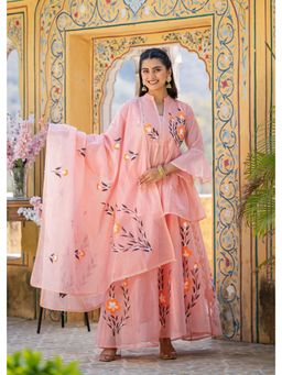 Roohaniyat - Floral Pleated Chanderi Cotton Anarkali Kurti With Skirt & Dupatta (Set of 3)