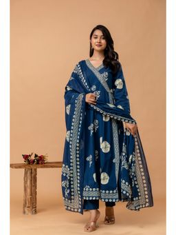 Roohaniyat - Ethnic Motifs Printed Angrakha Pure Cotton Kurta With Trouser & Dupatta (Set of 3)