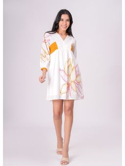 Zolo Label - Women for Printed Cotton Cambric Mustard Accents Mini Dress