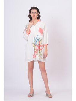 Zolo Label - Women for Printed Cotton Cambric Soft Pink Detailing Mini Dress