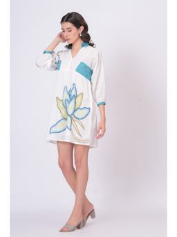 Zolo Label - Women for Teal Accent Printed Cotton Cambric Mini Dress