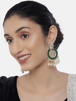 Laida - Green Gold-Plated Kundan-Studded Circular Drop Earrings