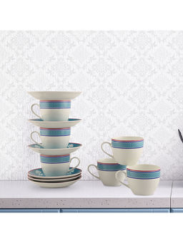 HomeTown - Vrindavan Ceramic Cup & Saucer Set Of 12 210 Ml in Multi Colour