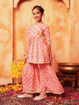 Lil Pitaara - Pure Cotton Girls Kurti Sharara Set - Pink