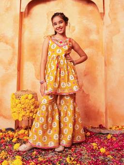 Lil Pitaara - Pure Cotton Girls Kurti Sharara Set - Yellow