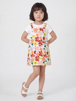 max - Girls Floral Printed Pinafore Dress with T-shirt