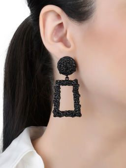 Lilly & Sparkle - Black Geometric Textured Dangler Earrings