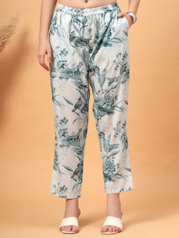 RAASSIO - White Women Tropical Printed Pant with Pockets