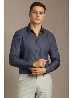 Louis Philippe - Men Navy Blue Solid Full Sleeves Casual Shirt